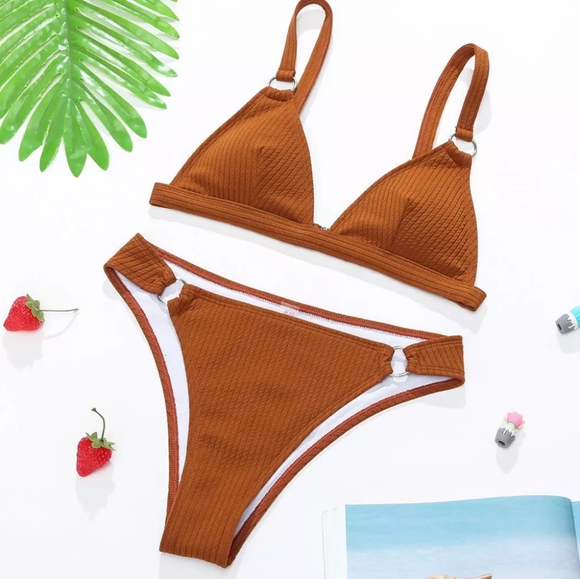 New Ribbed Triangle Bralette High Waist Bikini Set - Picture 5 of 9